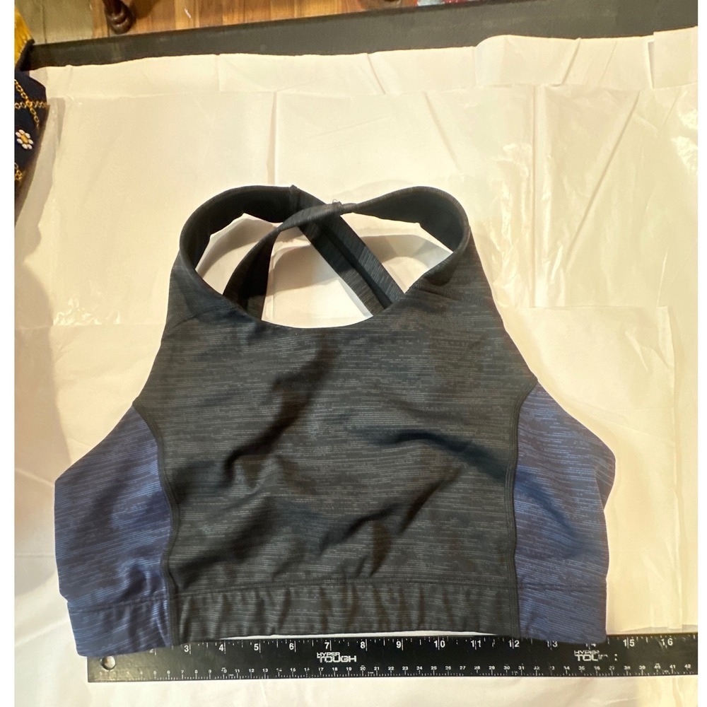Outdoor Voices High Neck Cross Back Sports Bra Grey Navy Space Dye Women Large